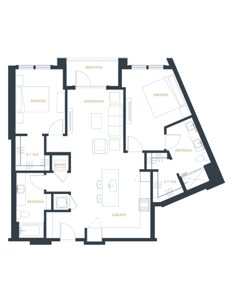 Floor plan for 2 beds, 2 baths, 1130 sqft